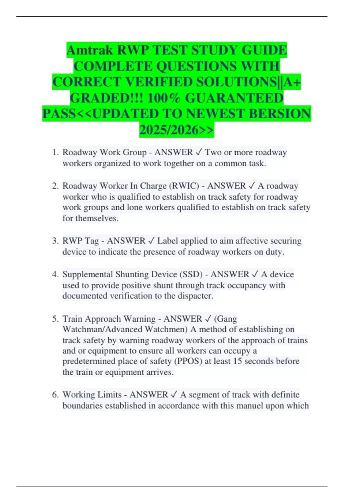 WMATA RWP Cardinal Rules ACTUAL EXAM COMPLETE QUESTIONS WITH 100% ...