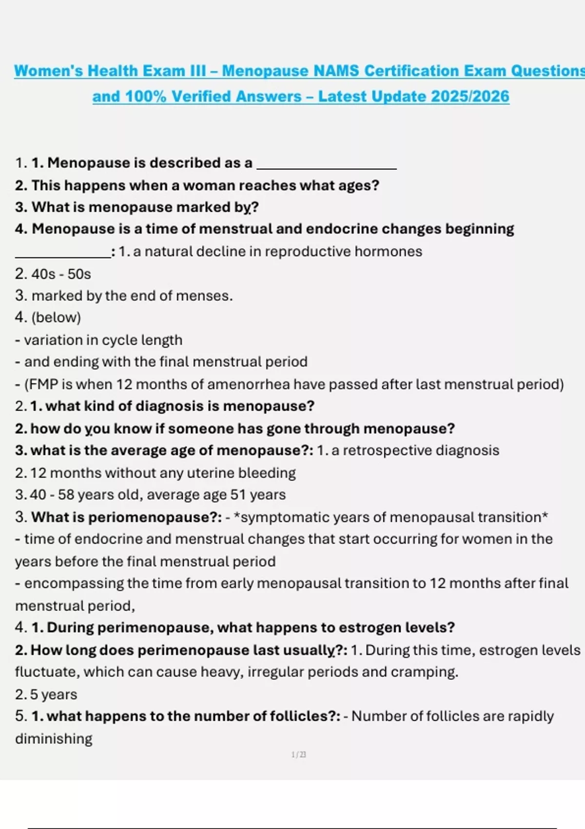 Women’s Health Exam III – Menopause NAMS Certification Questions and ...