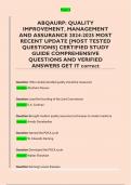 ABQAURP&colon; QUALITY  IMPROVEMENT&comma; MANAGEMENT  AND ASSURANCE 2024-2025 MOST  RECENT UPDATE &lbrack;MOST TESTED  QUESTIONS&rsqb; CERTIFIED STUDY  GUIDE COMPREHENSIVE  QUESTIONS AND VERIFIED  ANSWERS GET IT correct 