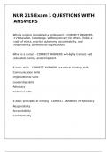 NUR 215 Exam 1 QUESTIONS WITH ANSWERS