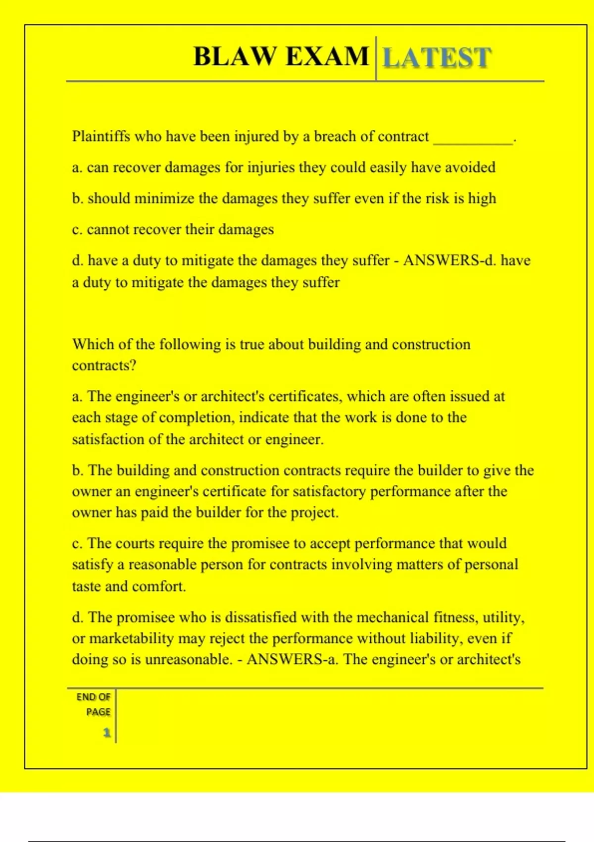 BLAW EXAM QUESTIONS AND ANSWERS 2025 - BLAW - Stuvia US