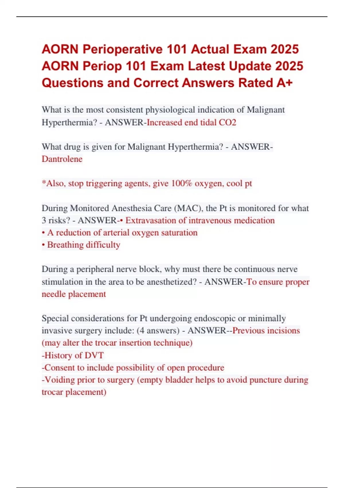AORN Perioperative 101 Actual Exam 2025 AORN Periop 101 Exam Latest ...