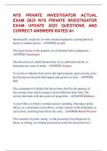 NYS PRIVATE INVESTIGATOR ACTUAL  EXAM 2025 NYS PRIVATE INVESTIGATOR  EXAM UPDATE 2025 QUESTIONS AND  CORRECT ANSWERS RATED A&plus; 