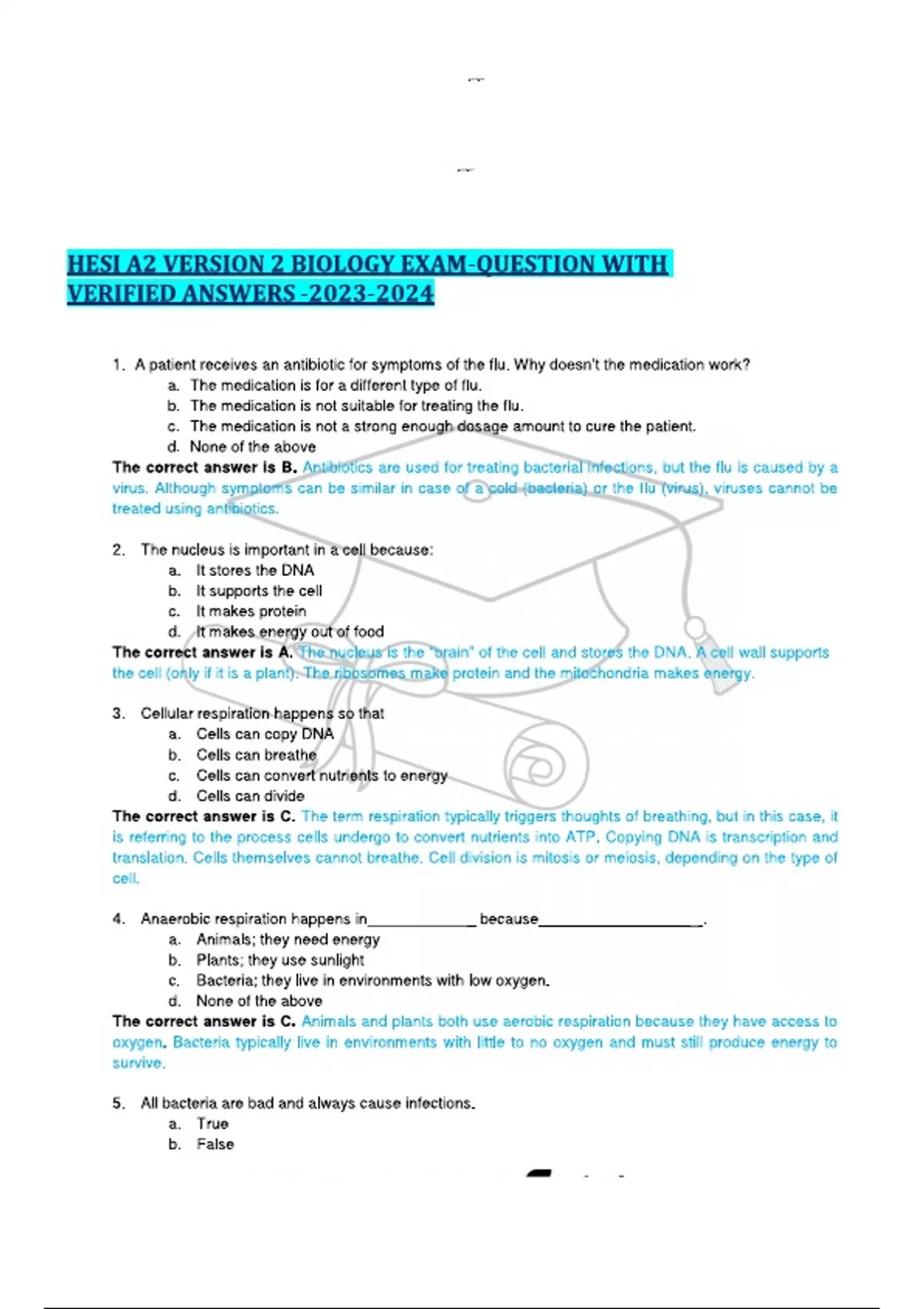 HESI A2 VERSION 2 BIOLOGY EXAM ;QUESTION WITH VERIFIED ANSWERS ...