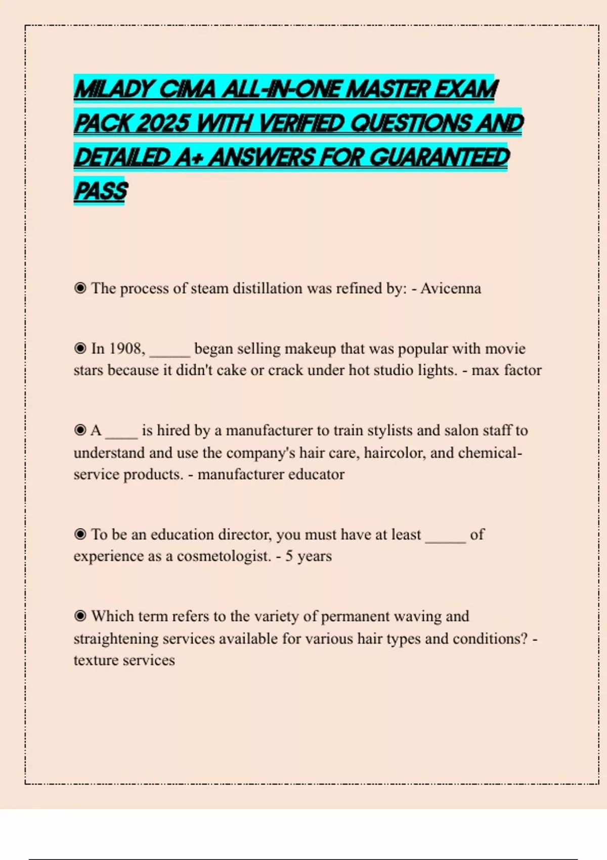 MILADY CIMA ALL-IN-ONE MASTER EXAM PACK 2025 WITH VERIFIED QUESTIONS ...