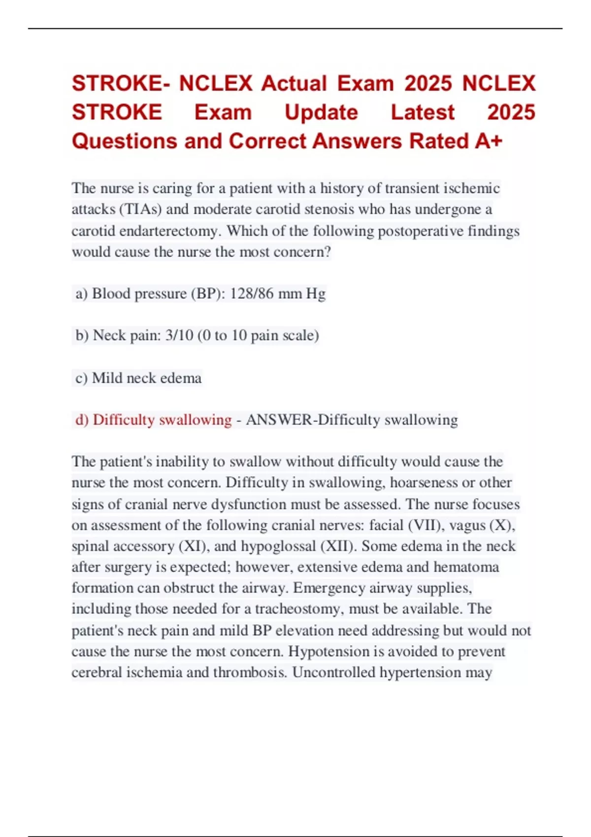 STROKE NCLEX Actual Exam 2025 NCLEX STROKE Exam Update Latest 2025 Stroke nclex actual exam 2025 nclex stroke exam update latest 2025