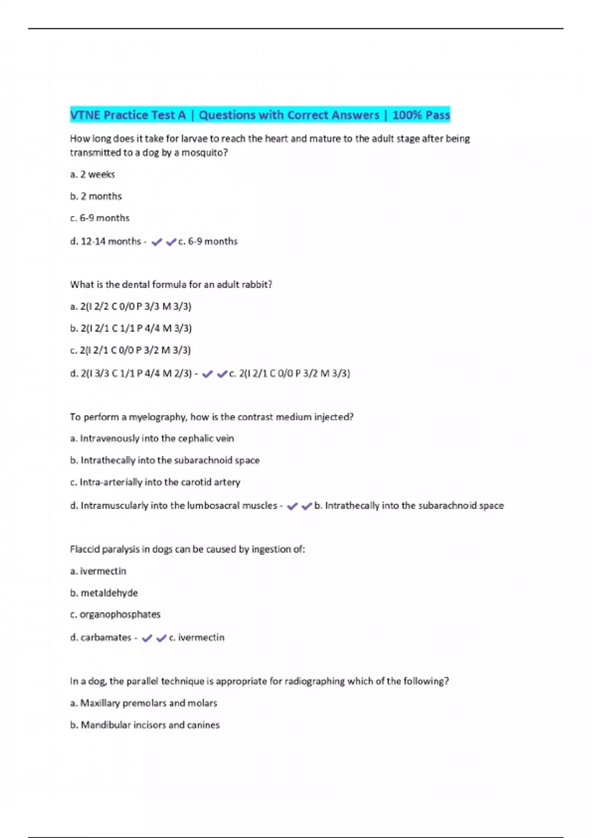 VTNE Practice Test A | Questions with Correct Answers | 100% Pass ...