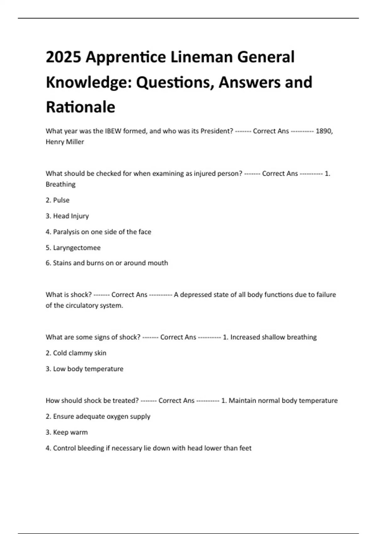 2025 Apprentice Lineman General Knowledge: Questions, Answers and ...