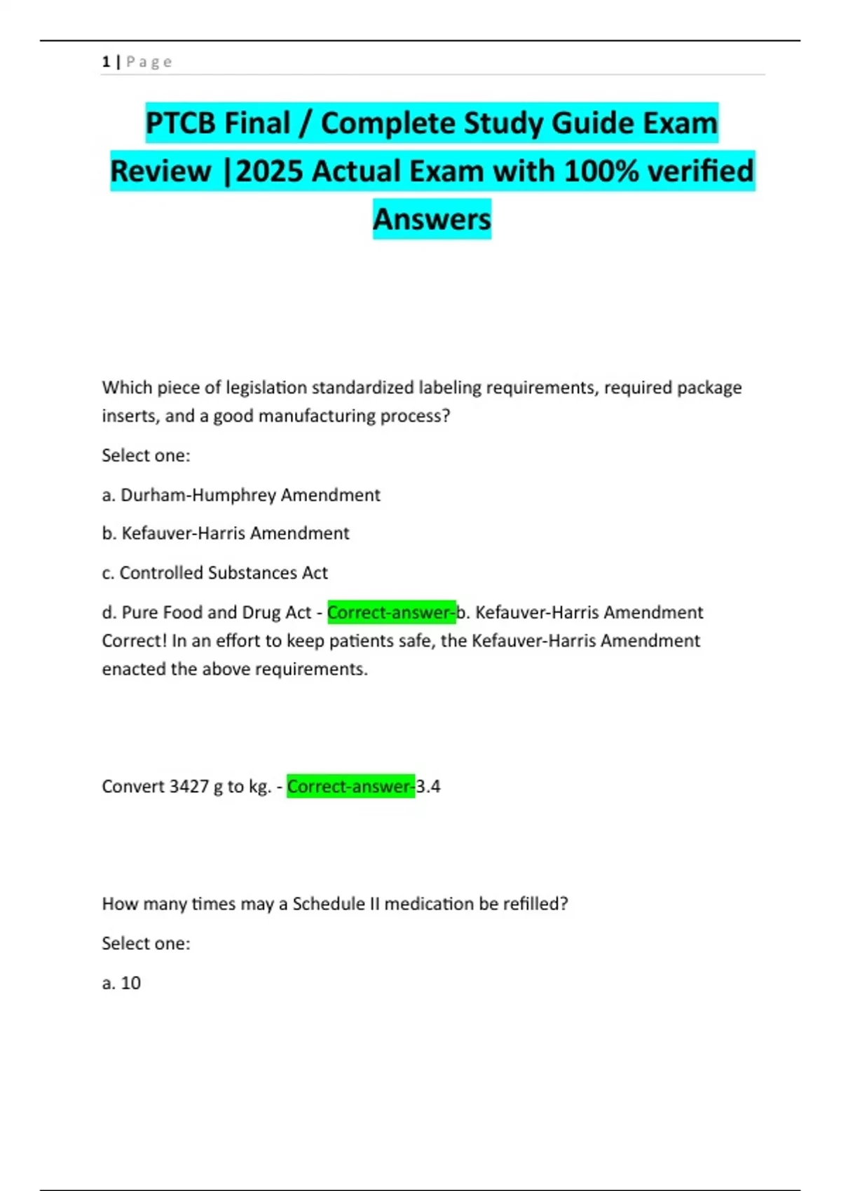 PTCB Final / Complete Study Guide Exam Review |2025 Actual Exam with ...