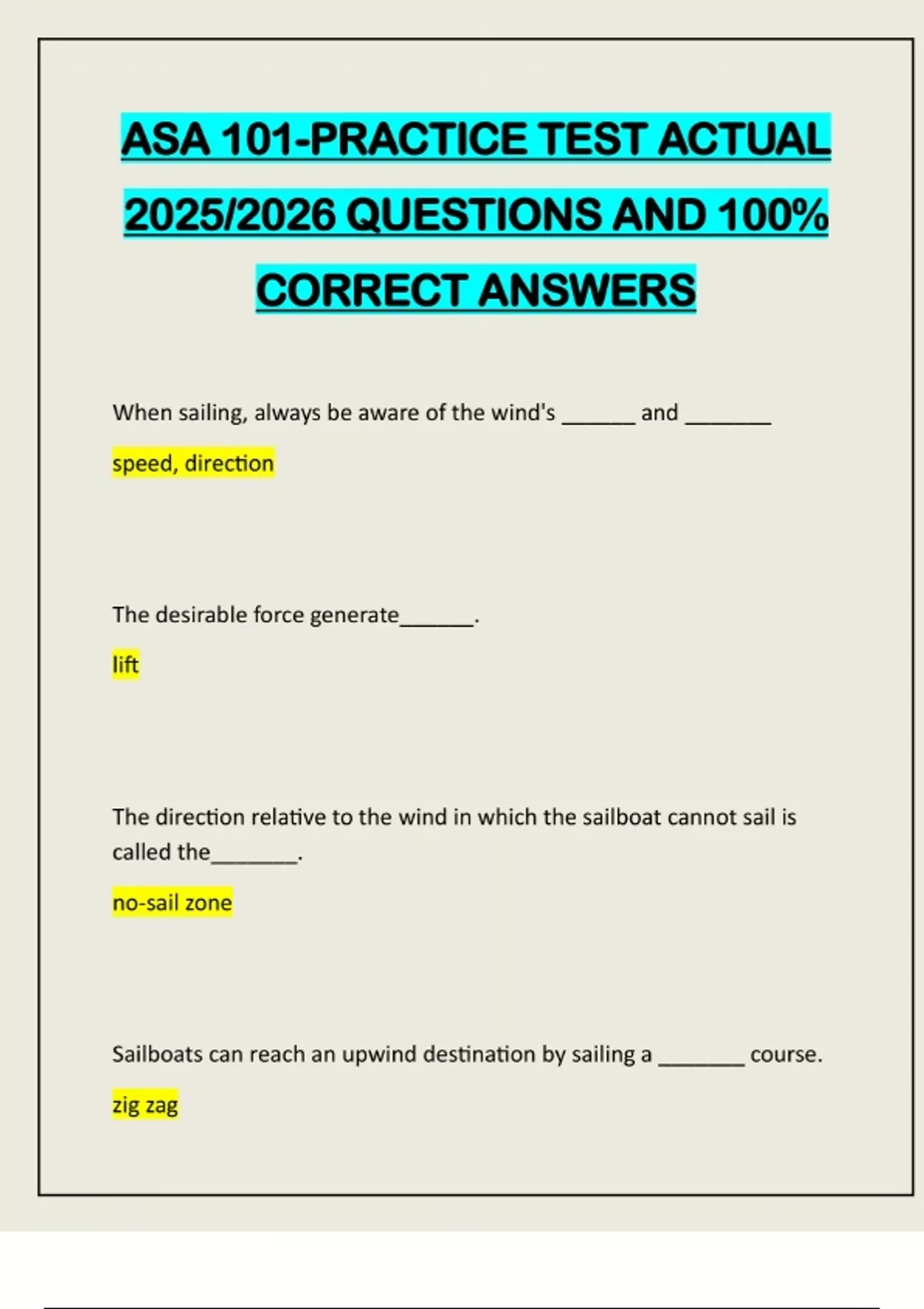 ASA 101-PRACTICE TEST ACTUAL 2025/2026 QUESTIONS AND 100% CORRECT ANSWERS - ASA 101 - Stuvia US