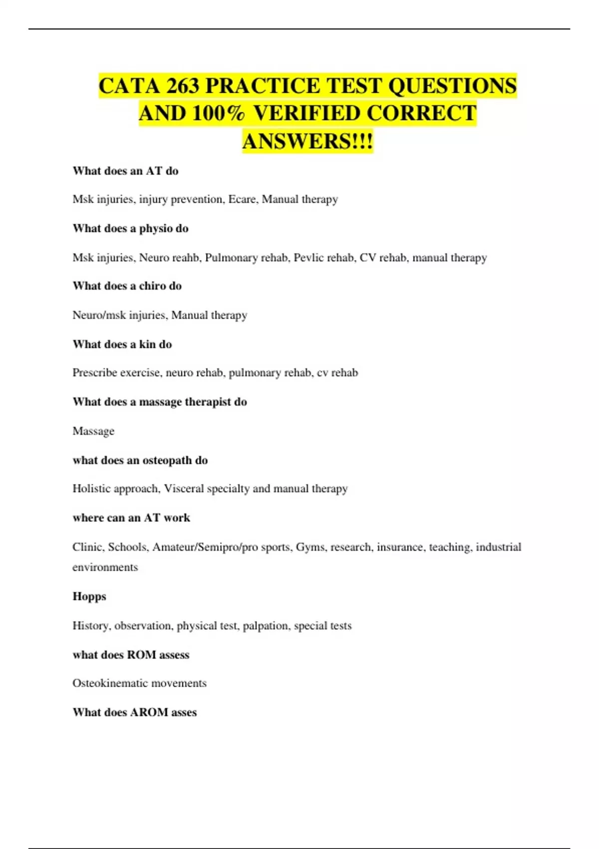 CATA 263 PRACTICE TEST QUESTIONS AND 100% VERIFIED CORRECT ANSWERS ...