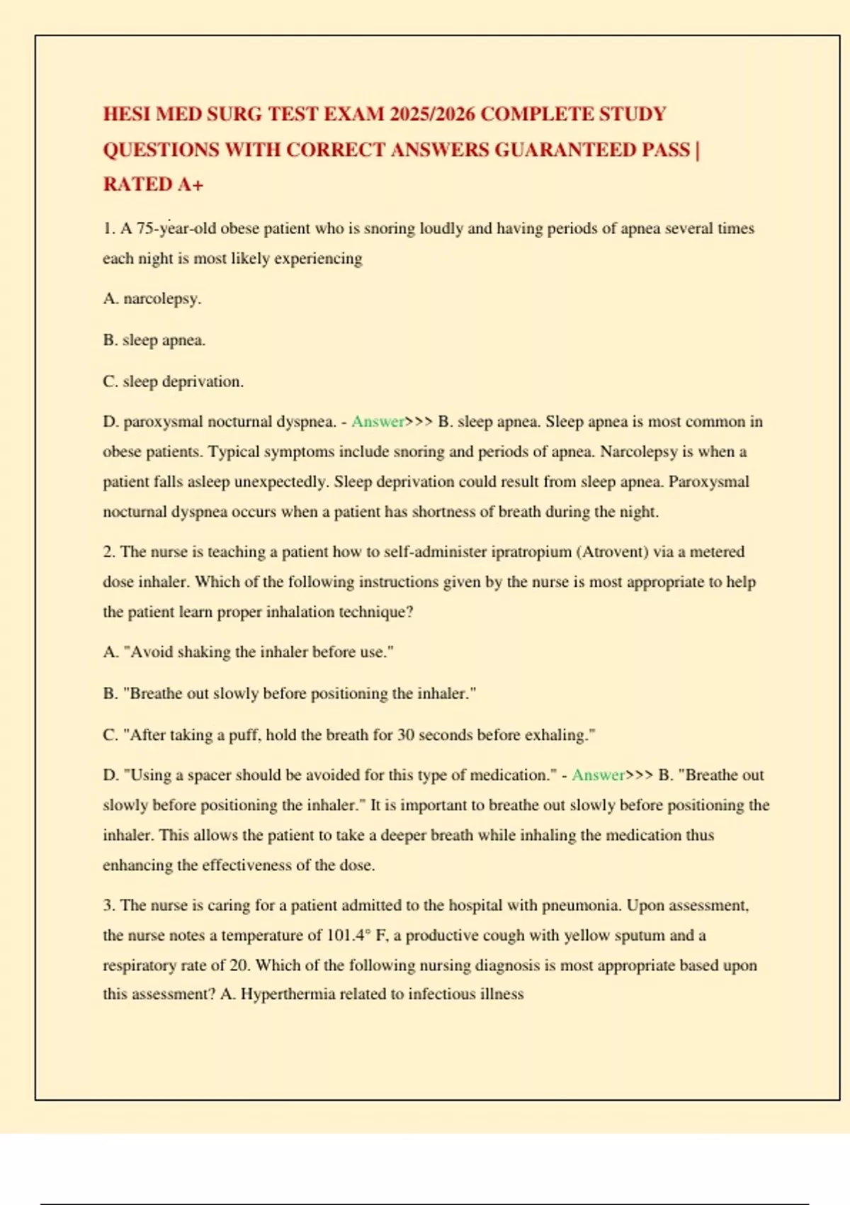 HESI MED SURG TEST EXAM 2025/2026 COMPLETE STUDY QUESTIONS WITH CORRECT ...