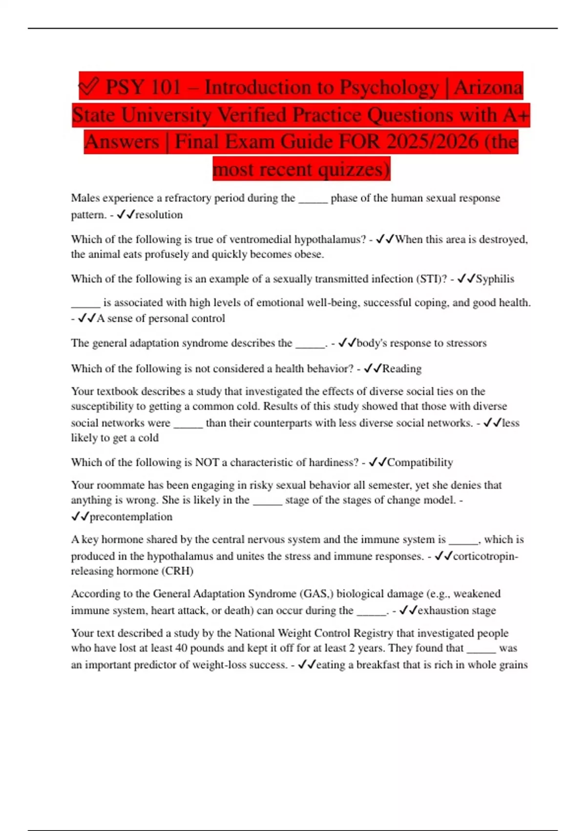 PSY 101 – Introduction to Psychology | Arizona State University ...