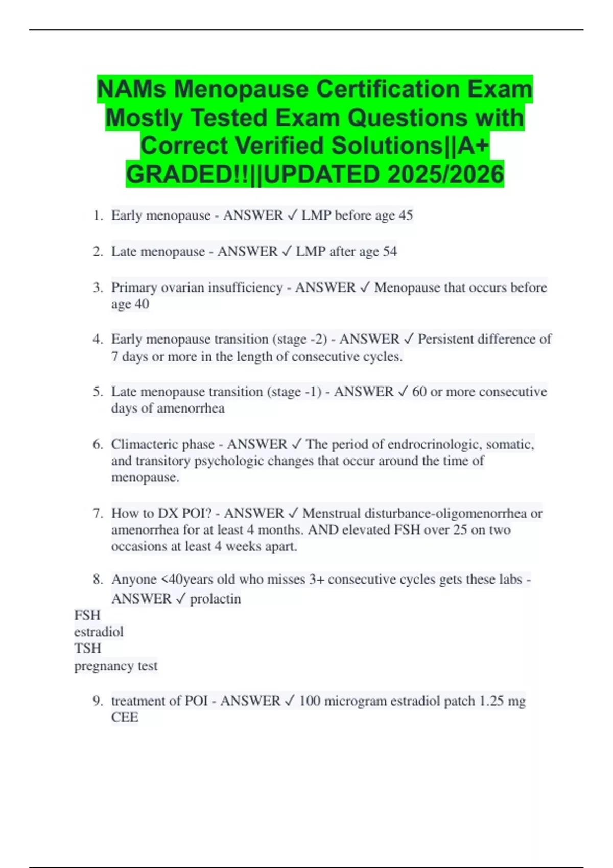 NAMs Menopause Certification Exam Mostly Tested Exam Questions with ...