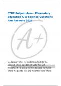 FTCE Subject Area - Elementary  Education K-6&colon; Science Questions  And Answers 2025