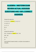 ALGEBRA 1 MIDTERM EXAM REVIEW ACTUAL 2025&sol;2026 QUESTIONS AND 100&percnt; CORRECT ANSWERS