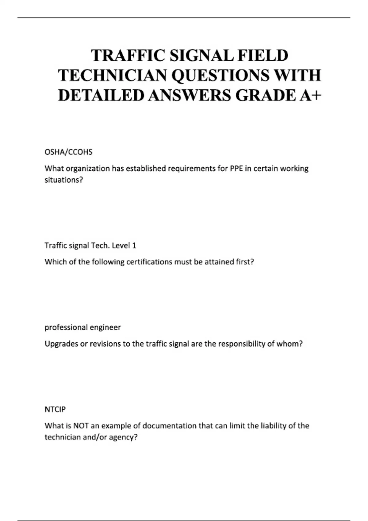 TRAFFIC SIGNAL FIELD TECHNICIAN: (NEW 2025/ 2026 UPDATE) ACTUAL EXAM ...