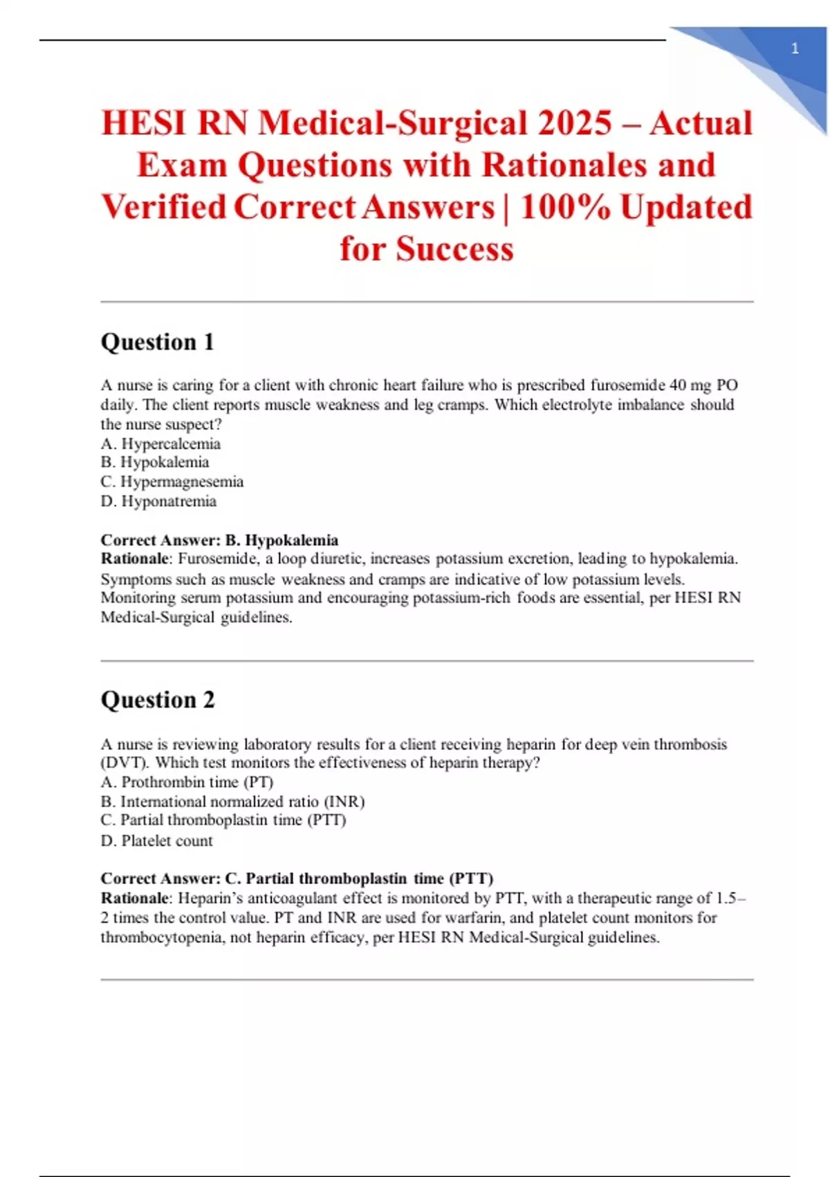 HESI RN Medical-Surgical 2025 – Actual Exam Questions with Rationales ...