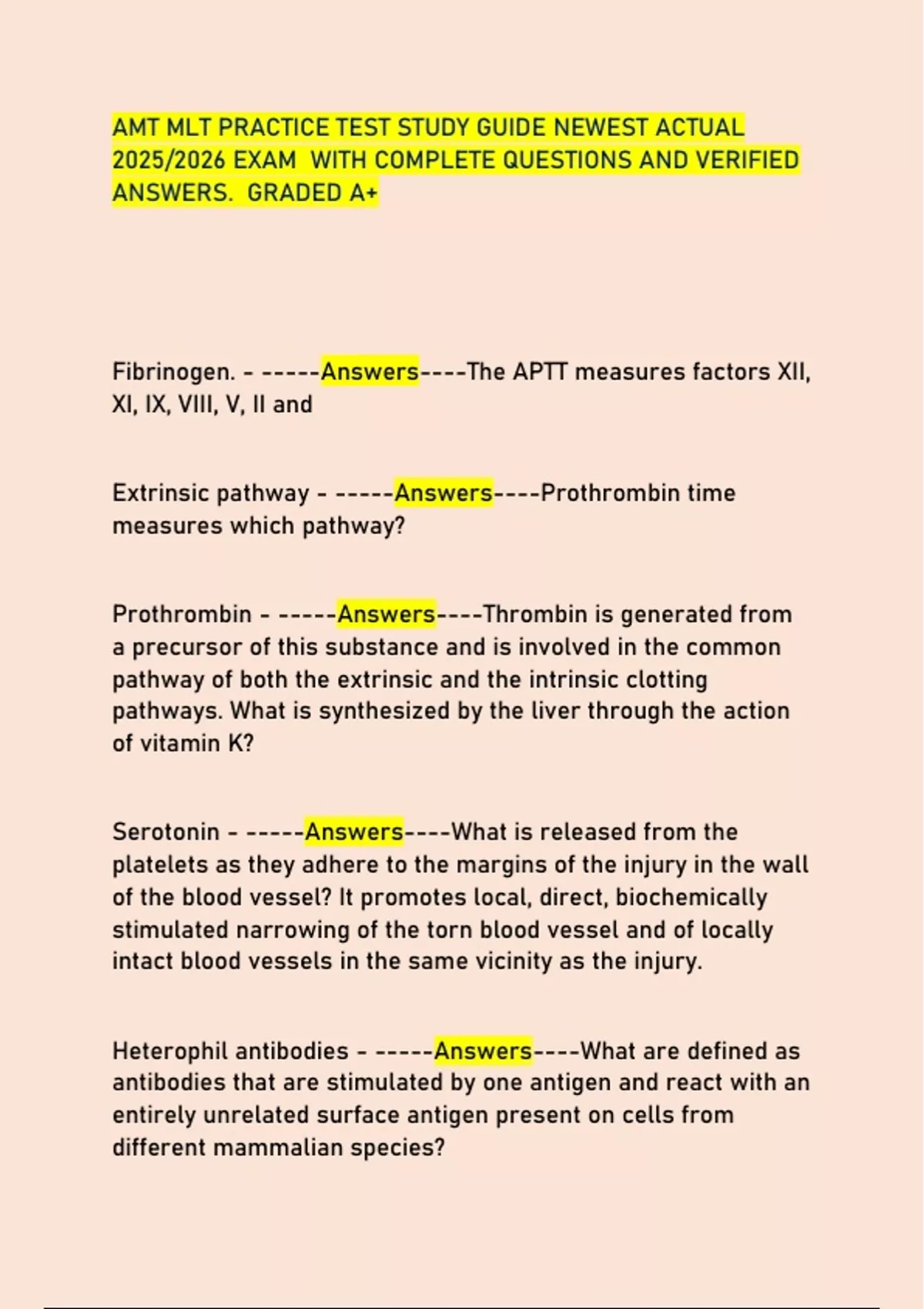 AMT MLT PRACTICE TEST STUDY GUIDE NEWEST ACTUAL 2025/2026 EXAM WITH ...
