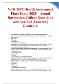 NUR 2092 Health Assessment Final Exam 2025 &ndash; Actual Rasmussen College Questions with Verified Answers &vert; Graded A