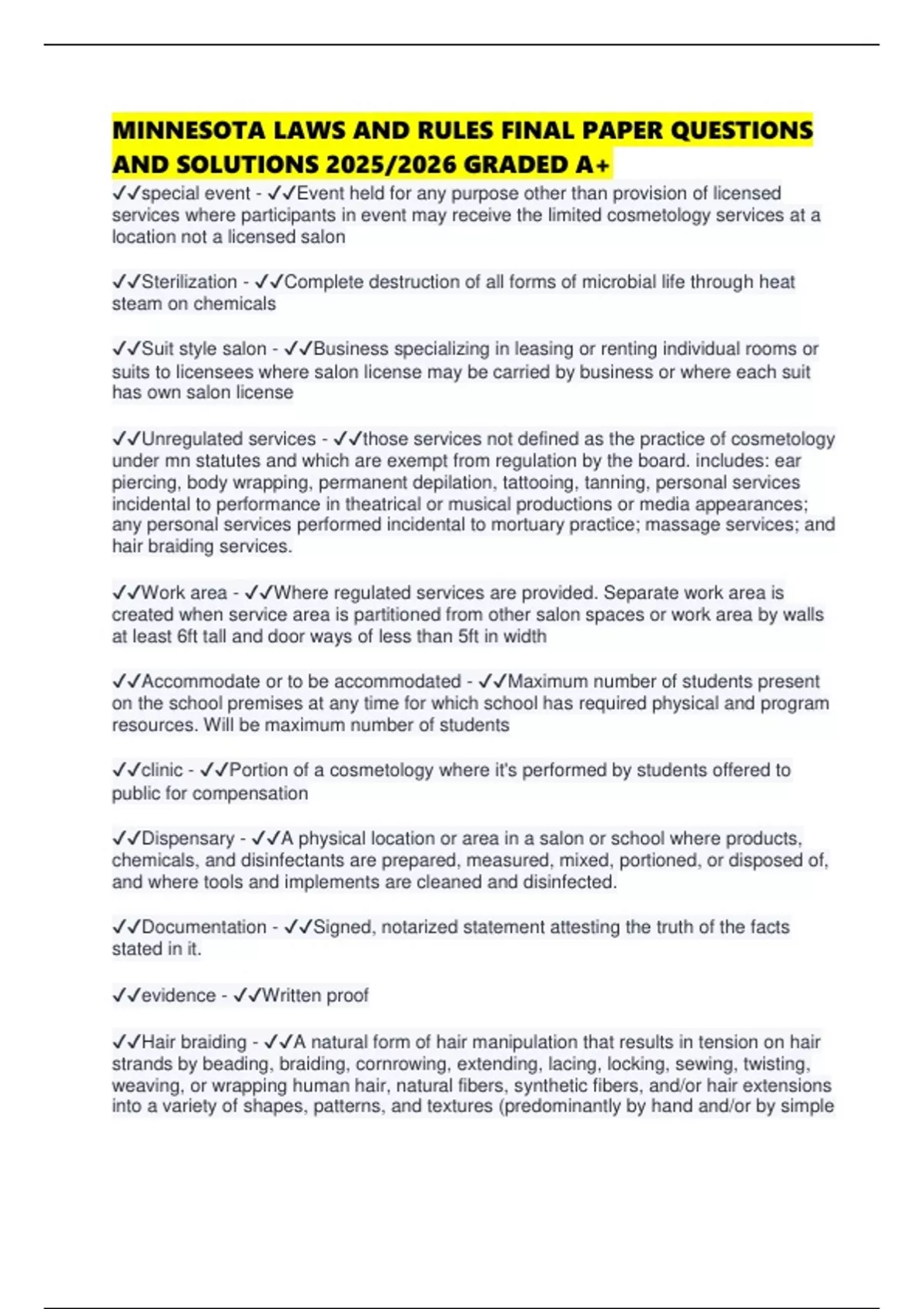 Questions Mn MINNESOTA LAWS AND RULES FINAL PAPER QUESTIONS AND SOLUTIONS 2025/2026 ...
