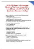 NUR 4590 Exam 1&colon; Professional Identity of the Nurse Leader 2025 &ndash; Actual Exam with 100&percnt; Verified Questions &vert; Rasmussen College
