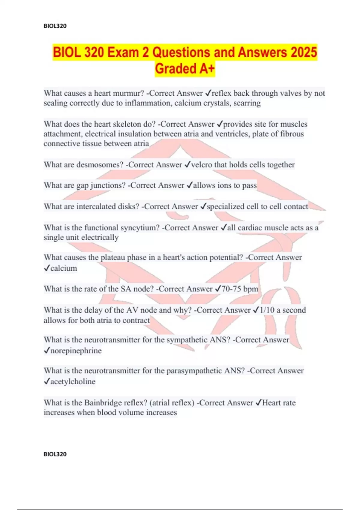 BIOL 320 Exam 2 Questions and Answers 2025 Graded A+ - BIOL 320 - Stuvia US