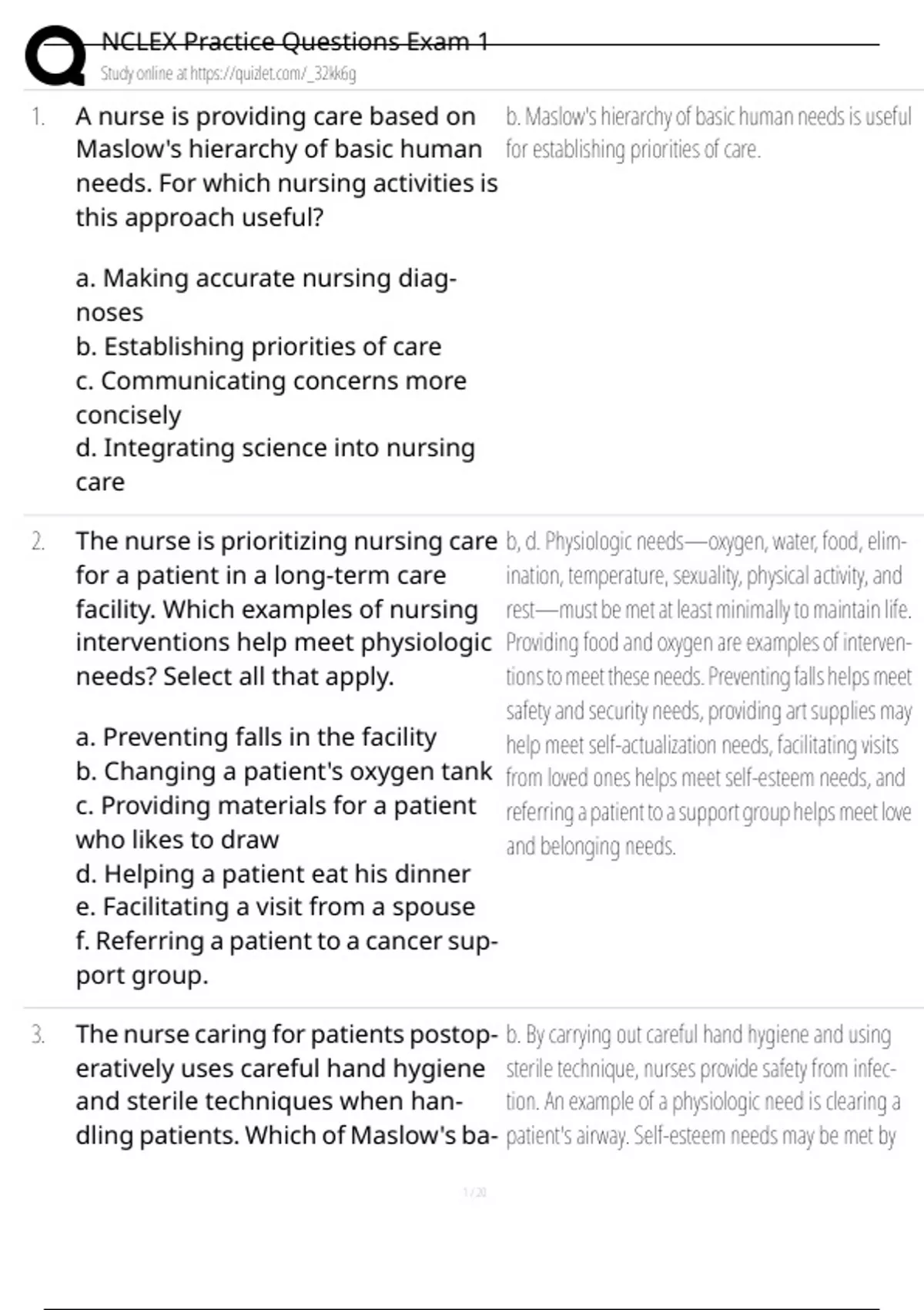 NCLEX Practice Questions Exam 1 - NCLEX RN - Stuvia US