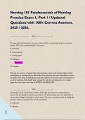 Nursing 101 Fundamentals of Nursing Practice Exam 1&comma; Part 1 &sol; Updated Questions with 100&percnt; Correct Answers&comma; 2025 &sol; 2026&period; 