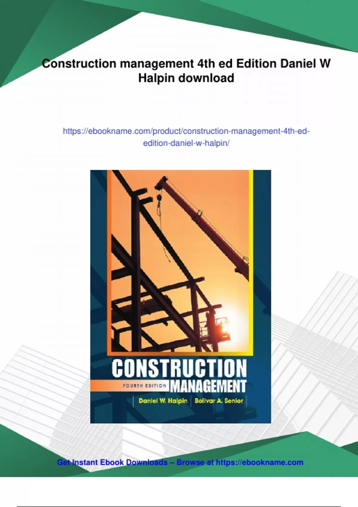 Summary Construction management 4th ed Edition Daniel W Halpin - Digital Download - Ebookname ...