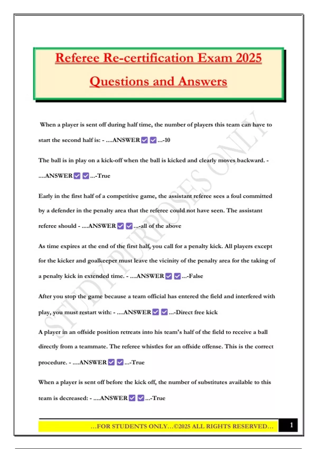 Referee Re-certification Exam 2025 Questions and Answers - Referee Re ...