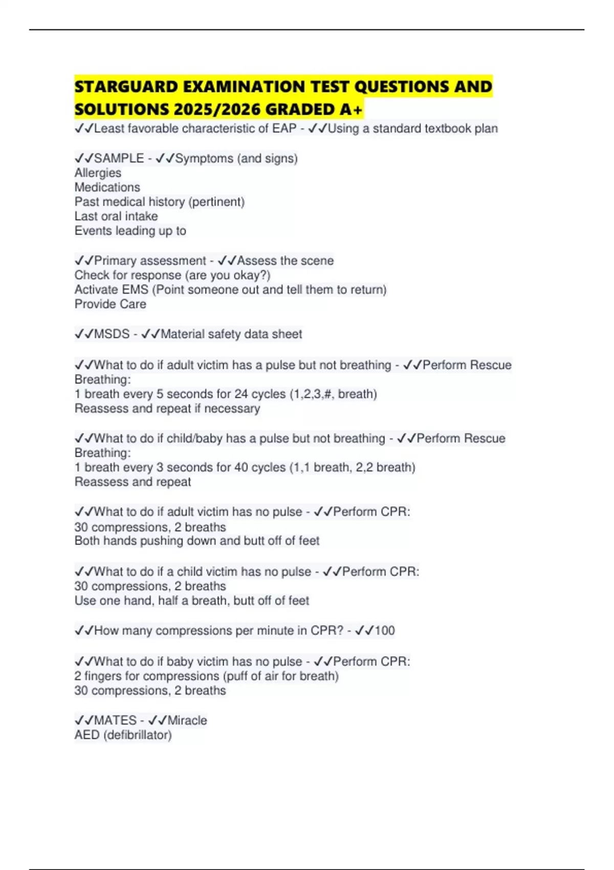 Cast Guard Study Guide STARGUARD EXAMINATION TEST QUESTIONS AND SOLUTIONS 2025/2026 GRADED A+ ...