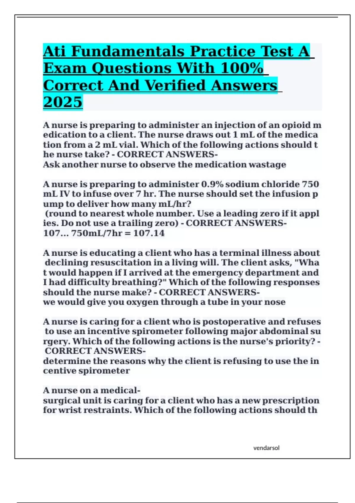 Ati Fundamentals Practice Test A Exam Questions With 100% Correct And ...