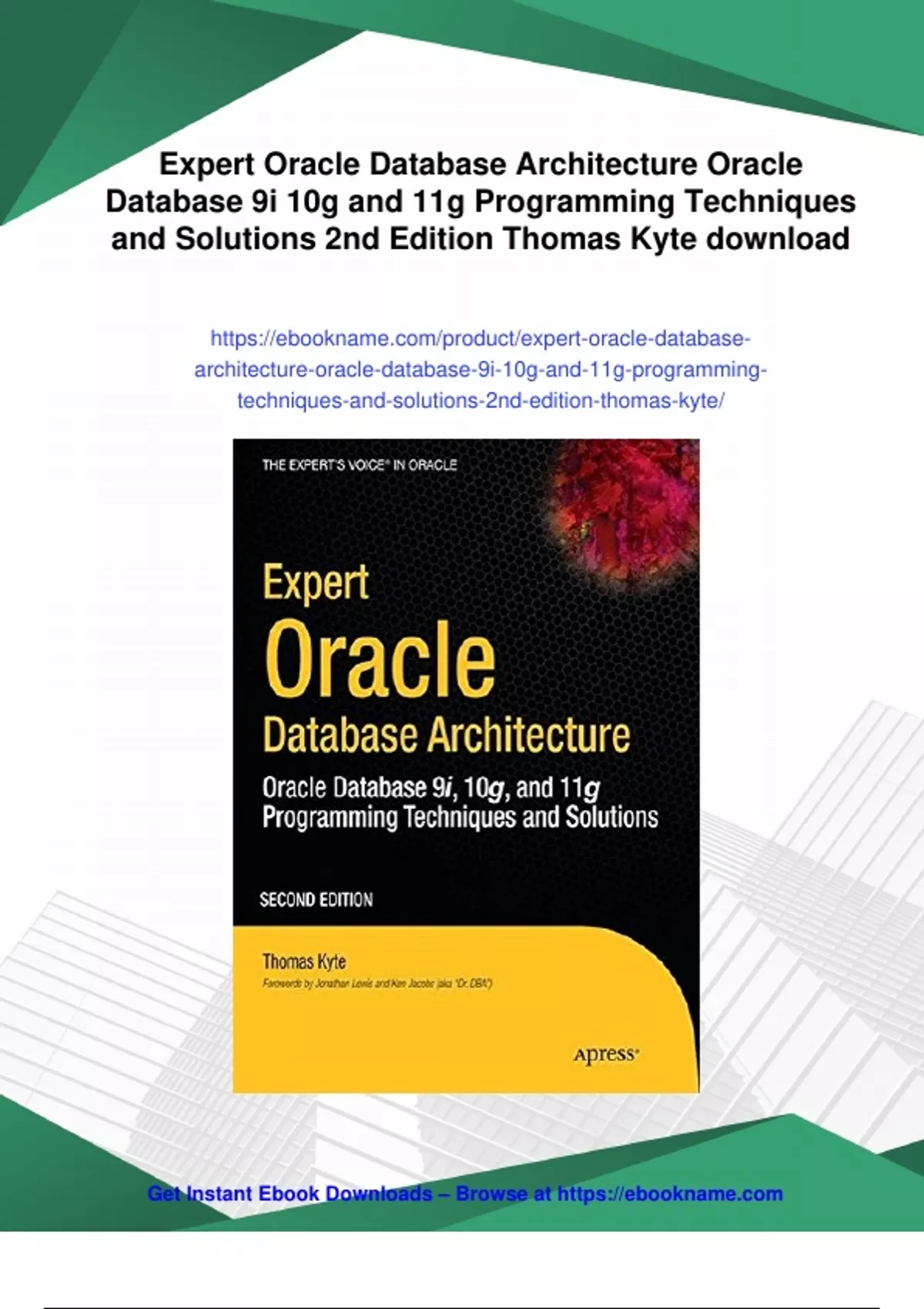 Summary Expert Oracle Database Architecture Oracle Database 9i 10g and ...