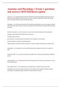 Anatomy and Physiology I &ndash; Exam 1 Comprehensive Review Questions and Answers &lpar;2025&sol;2026&rpar; &vert; NCLEX&comma; TEAS&comma; HESI&comma; Nursing&comma; Allied Health Prep