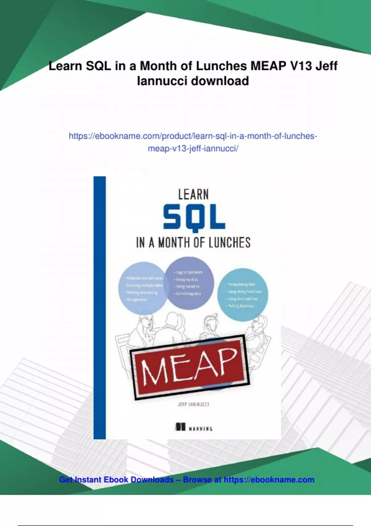 Summary Learn SQL in a Month of Lunches MEAP V13 Jeff Iannucci ...