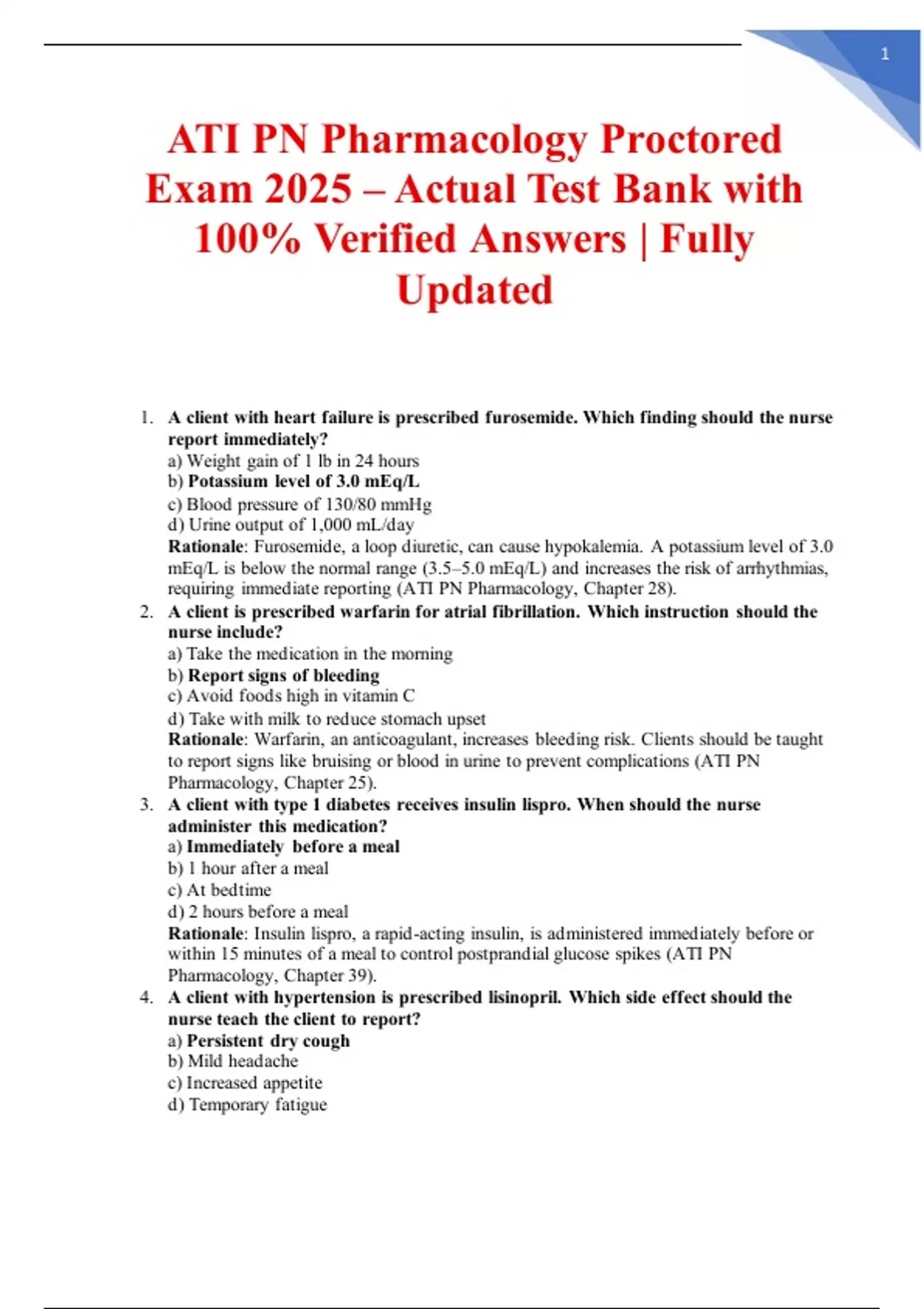 ATI PN Pharmacology Proctored Exam 2025 – Actual Test Bank with 100% ...