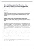 Special Education Certification Test questions n answers already passed