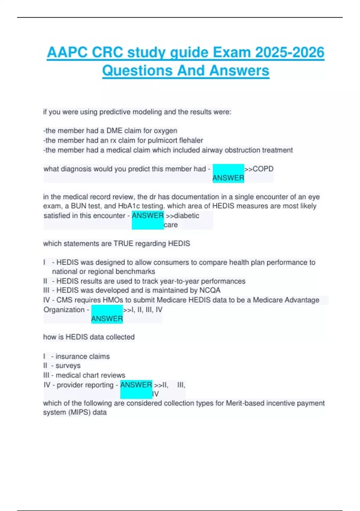 AAPC CRC study guide Exam Questions And Answers - AAPC CPC - Stuvia US