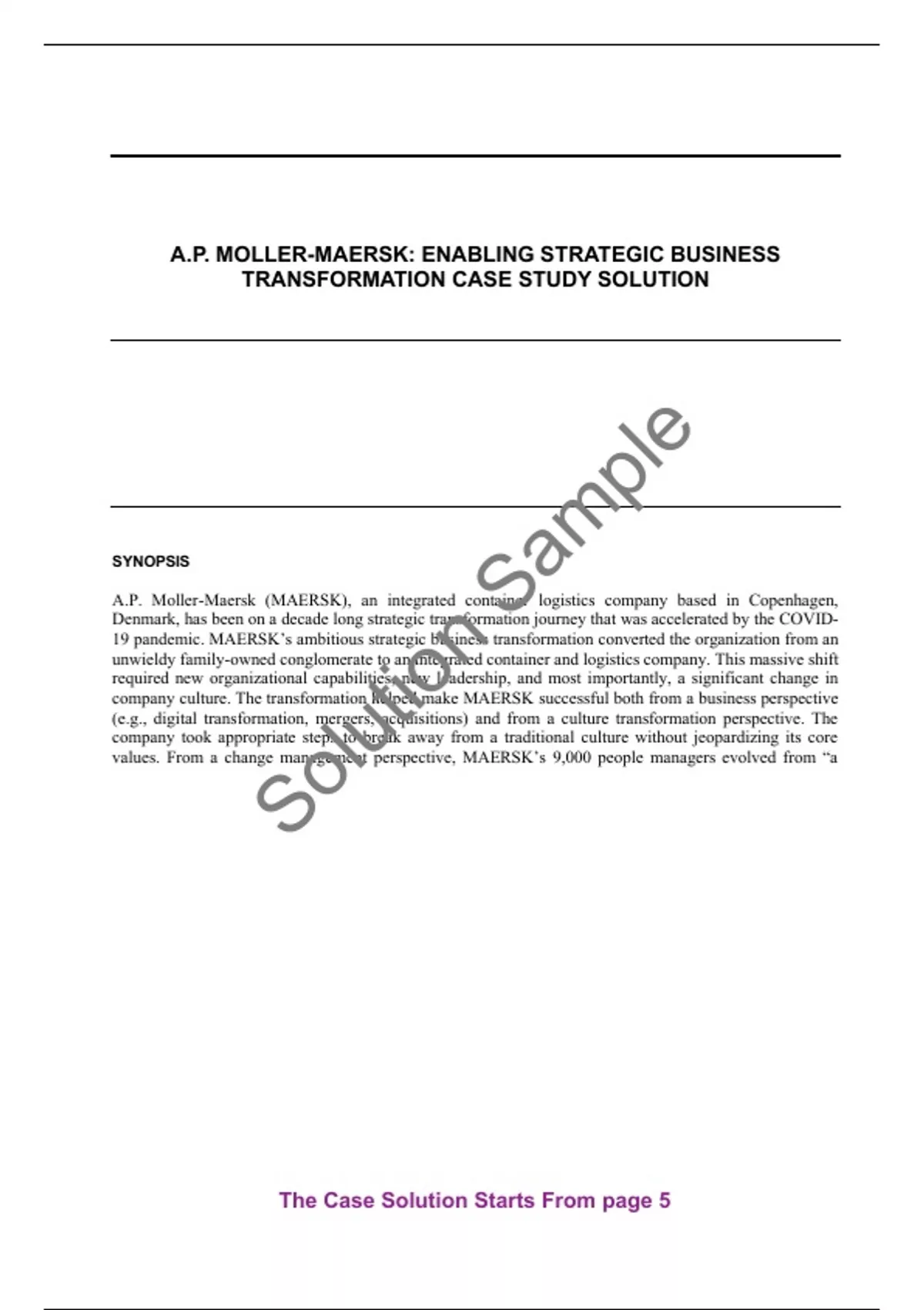 Case Solution for A P Moller-Maersk Enabling Strategic Business ...