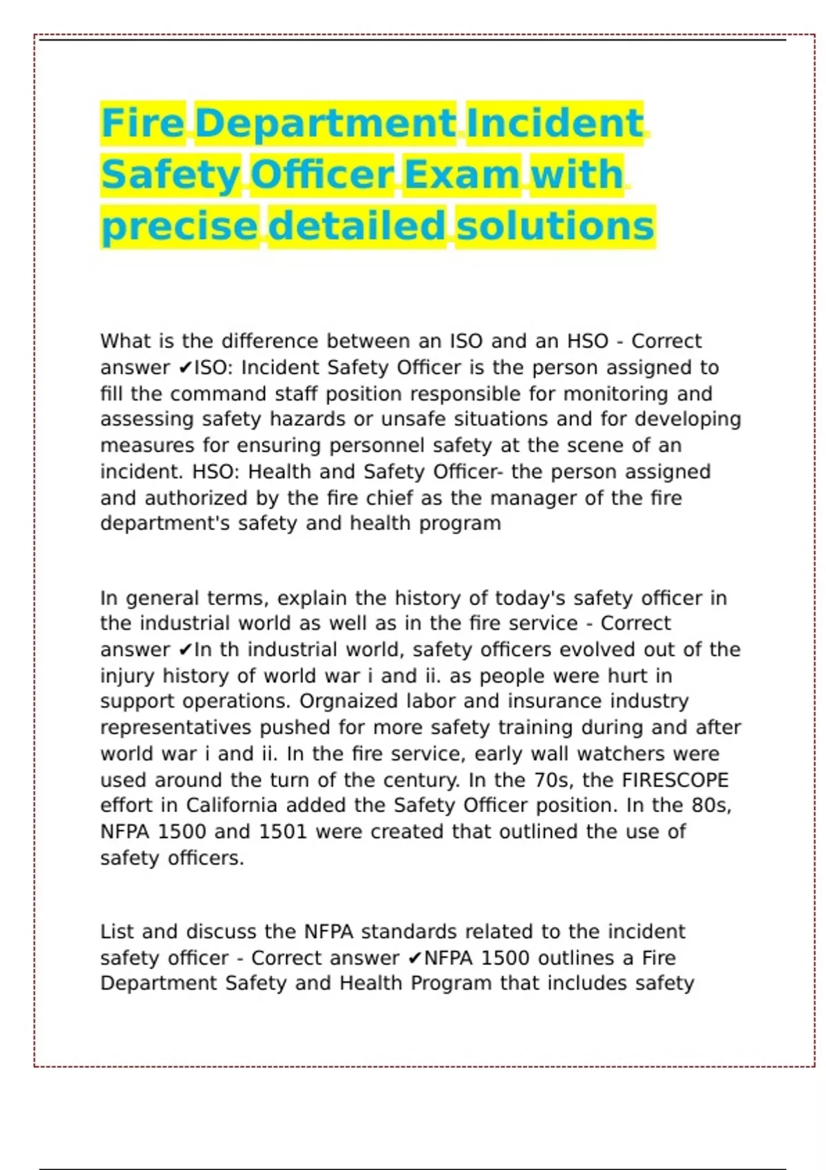 Fire Department Incident Safety Officer Exam with precise detailed ...