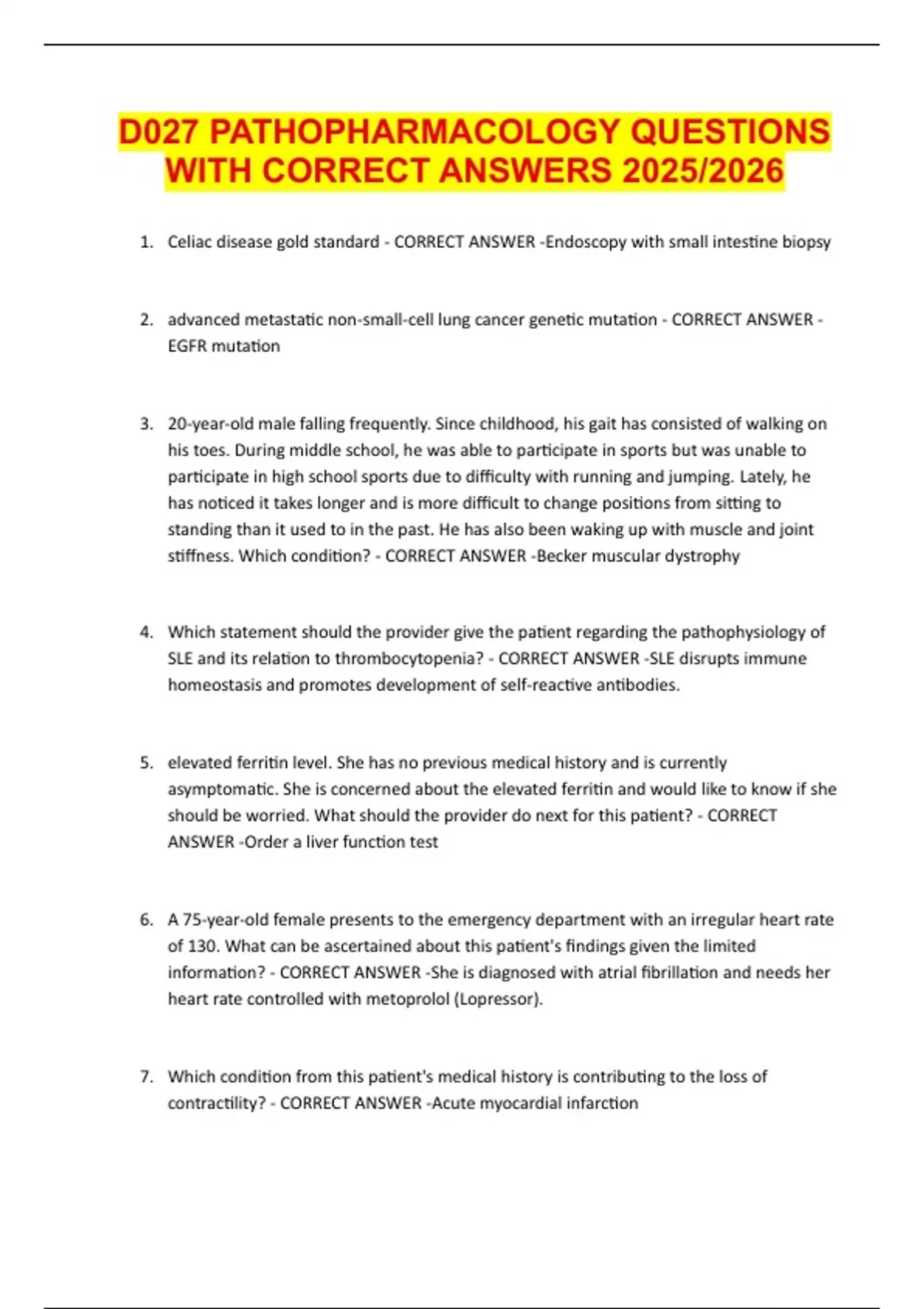 D027 PATHOPHARMACOLOGY QUESTIONS WITH CORRECT ANSWERS 2025/2026 - WGU ...
