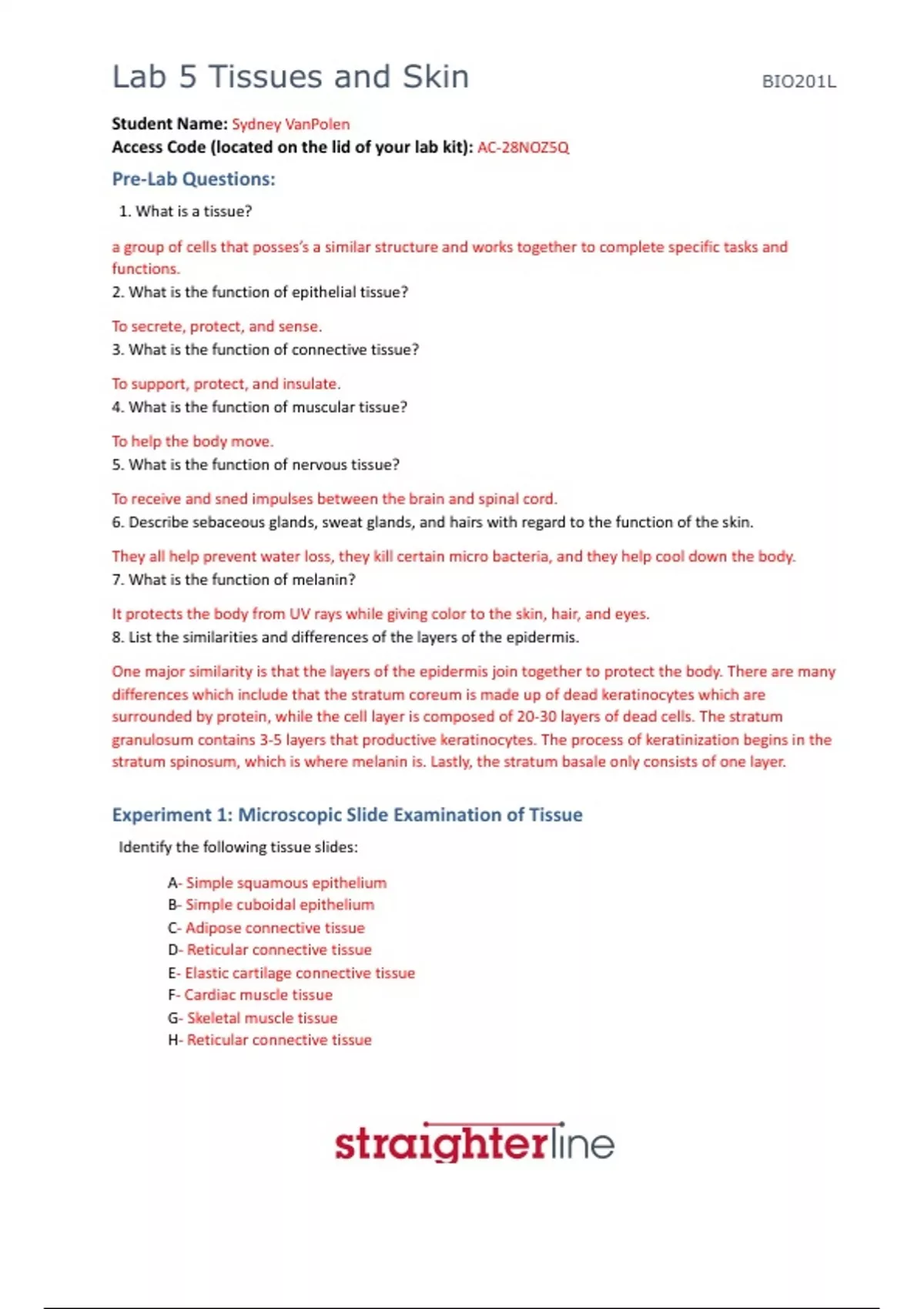 Lab 5 Tissues and Skin BIO201L Straighterline Anatomy & Physiology, BIO ...