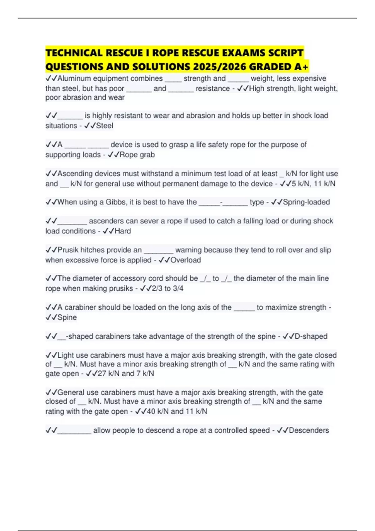 Job Application Rope Question TECHNICAL RESCUE I ROPE RESCUE EXAAMS SCRIPT QUESTIONS AND SOLUTIONS ...