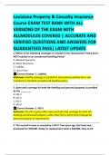 Louisiana Property & Casualty Insurance   Course EXAM TEST BANK WITH ALL  VERSIONS OF THE EXAM WITH  ALLMODULES COVERED &vert; ACCURATE AND VERIFIED QUESTIONS AND ANSWERS FOR GUARANTEED PASS&vert; LATEST UPDATE 