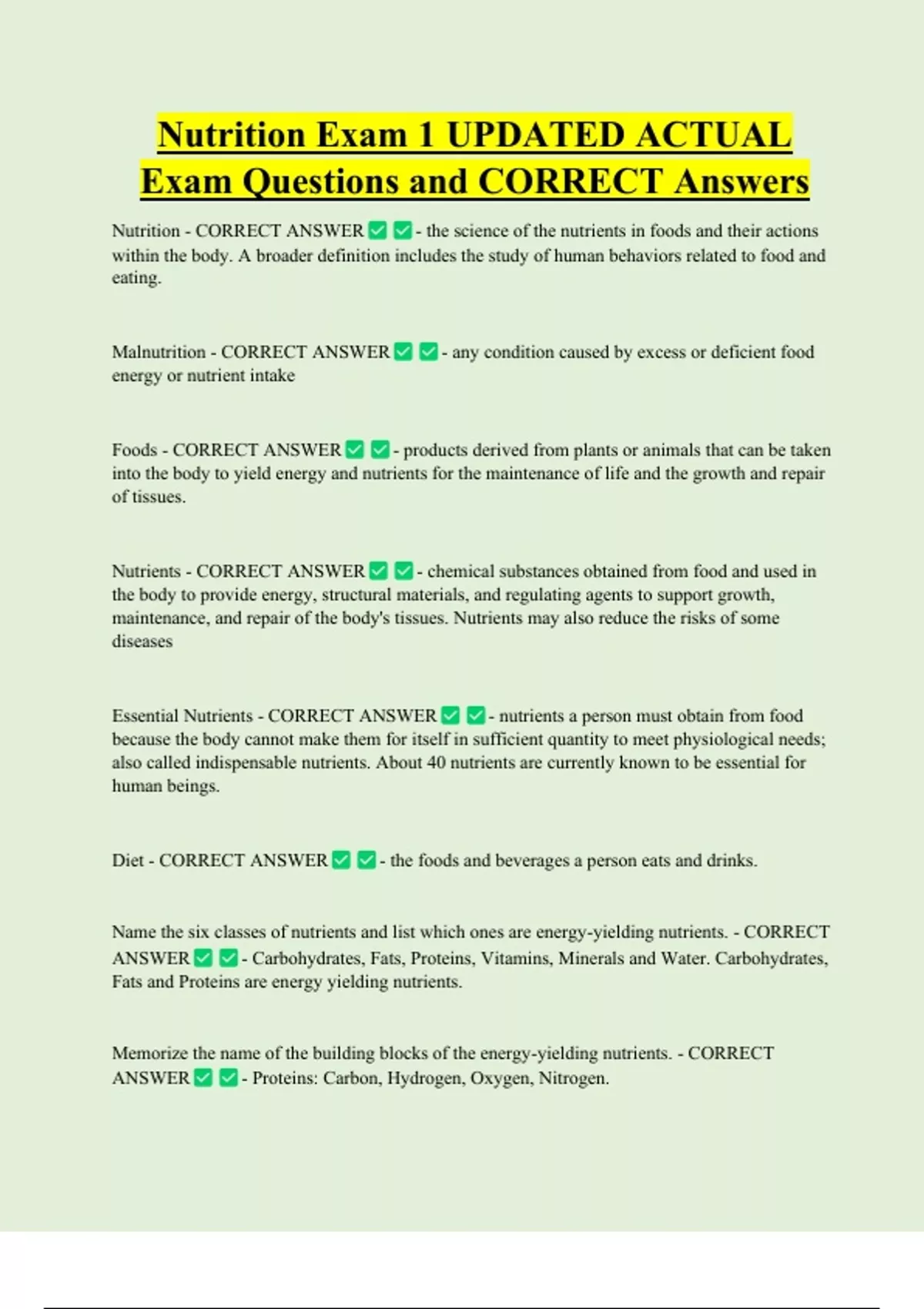 Nutrition Unit 1,2,3 UPDATED ACTUAL Exam Questions and CORRECT Answers ...