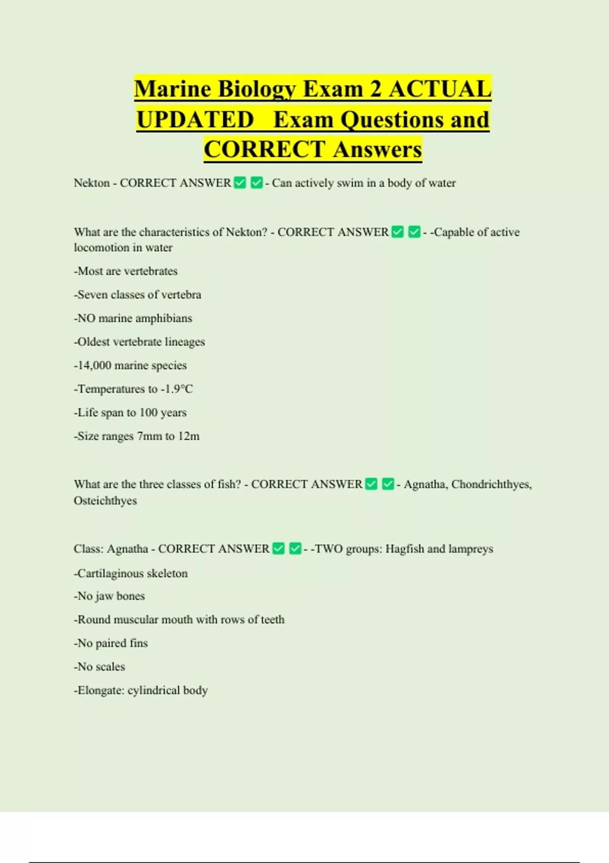 Marine Biology Exam 2 ACTUAL UPDATED Exam Questions and CORRECT Answers ...