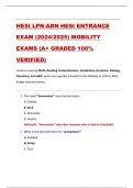 HESI LPN-ADN HESI ENTRANCE  EXAM &lpar;2024&sol;2025&rpar; MOBILITY EXAMS &lpar;A&plus; GRADED 100&percnt;  VERIFIED&rpar; content covering Math&comma; Reading Comprehension&comma; Vocabulary&comma; Grammar&comma; Biology&comma;  Chemistry&comma; and A&P&comma; which are typically included in the Mobility or LPN-to-ADN  bridge entr