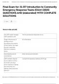 Final Exam for&colon; IS-317 Introduction to Community Emergency Response Teams EXAM &lpar;2025&rpar; QUESTIONS AND &lpar;elaborated&rpar; WITH COMPLETE SOLUTIONS