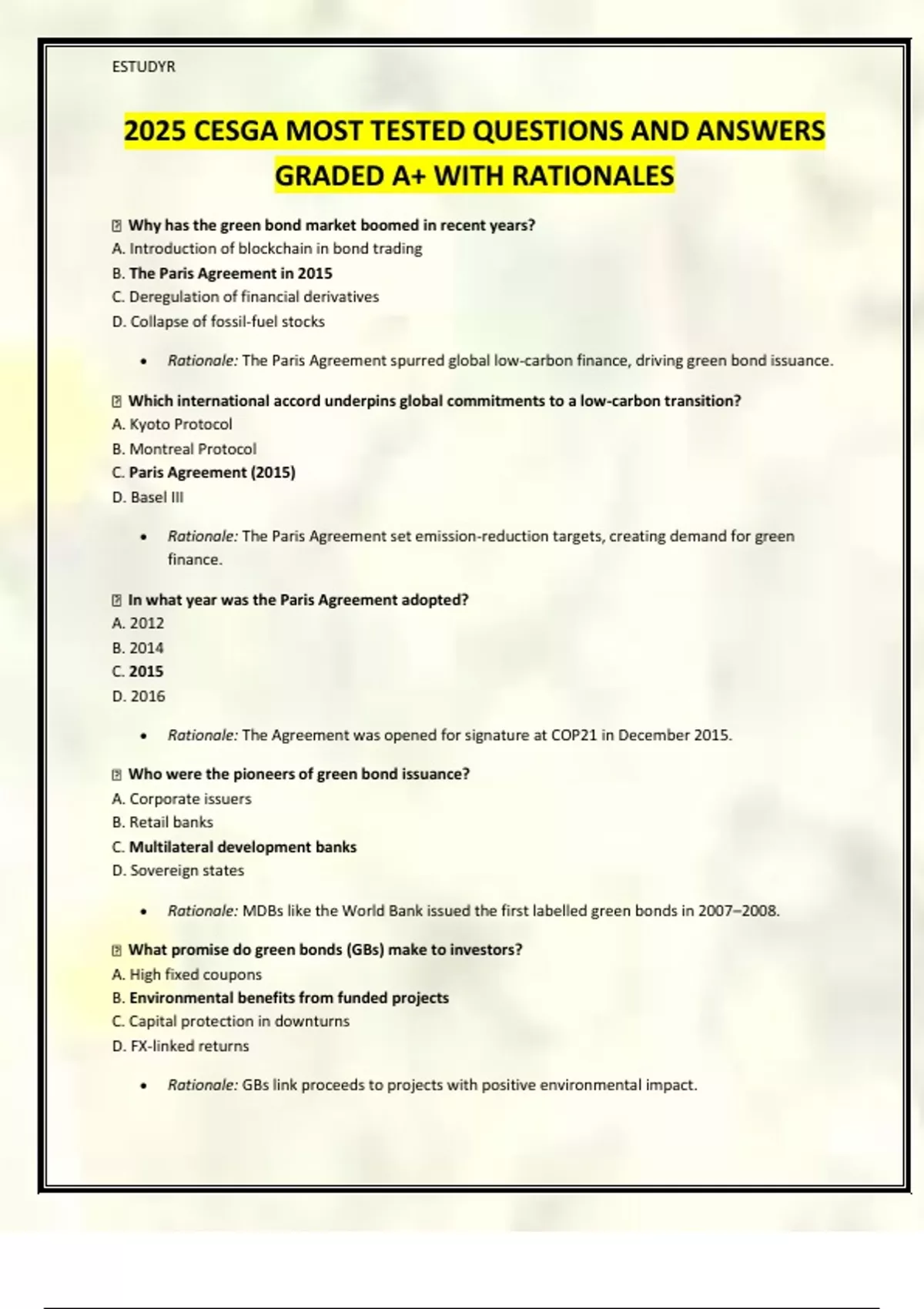 2025 CESGA MOST TESTED QUESTIONS AND ANSWERS GRADED A+ WITH RATIONALES ...